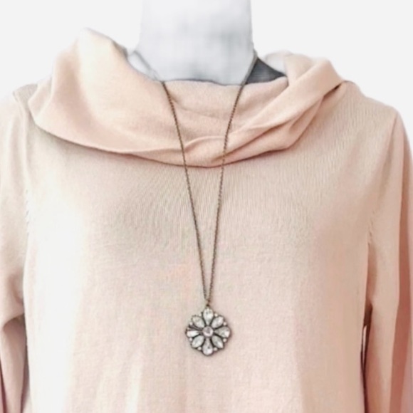 #32 VENUS ~ Blush Pink Asymmetrical Long Sleeve Cowl Neck Knit Top size L - Picture 5 of 8